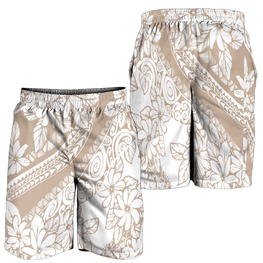 Polynesia Shorts for Men Polynesian Tropical Flowers Beige Pastel Vibes LT14 - Polynesian Pride