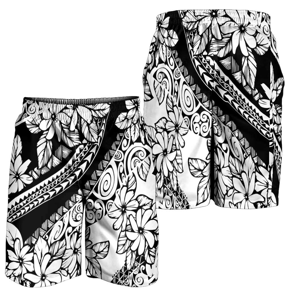 Polynesia Shorts for Men Polynesian Tropical Flowers Black Pastel Vibes LT14 - Polynesian Pride