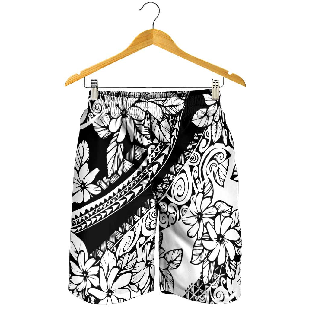 Polynesia Shorts for Men Polynesian Tropical Flowers Black Pastel Vibes LT14 - Polynesian Pride