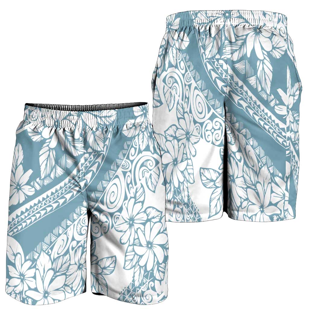 Polynesia Shorts for Men Polynesian Tropical Flowers Blue Pastel Vibes LT14 - Polynesian Pride