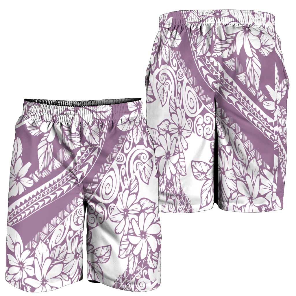 Polynesia Shorts for Men Polynesian Tropical Flowers Purple Pastel Vibes LT14 - Polynesian Pride