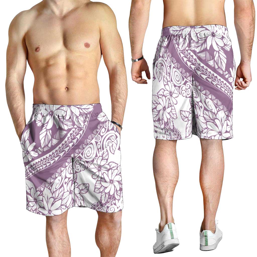 Polynesia Shorts for Men Polynesian Tropical Flowers Purple Pastel Vibes LT14 - Polynesian Pride