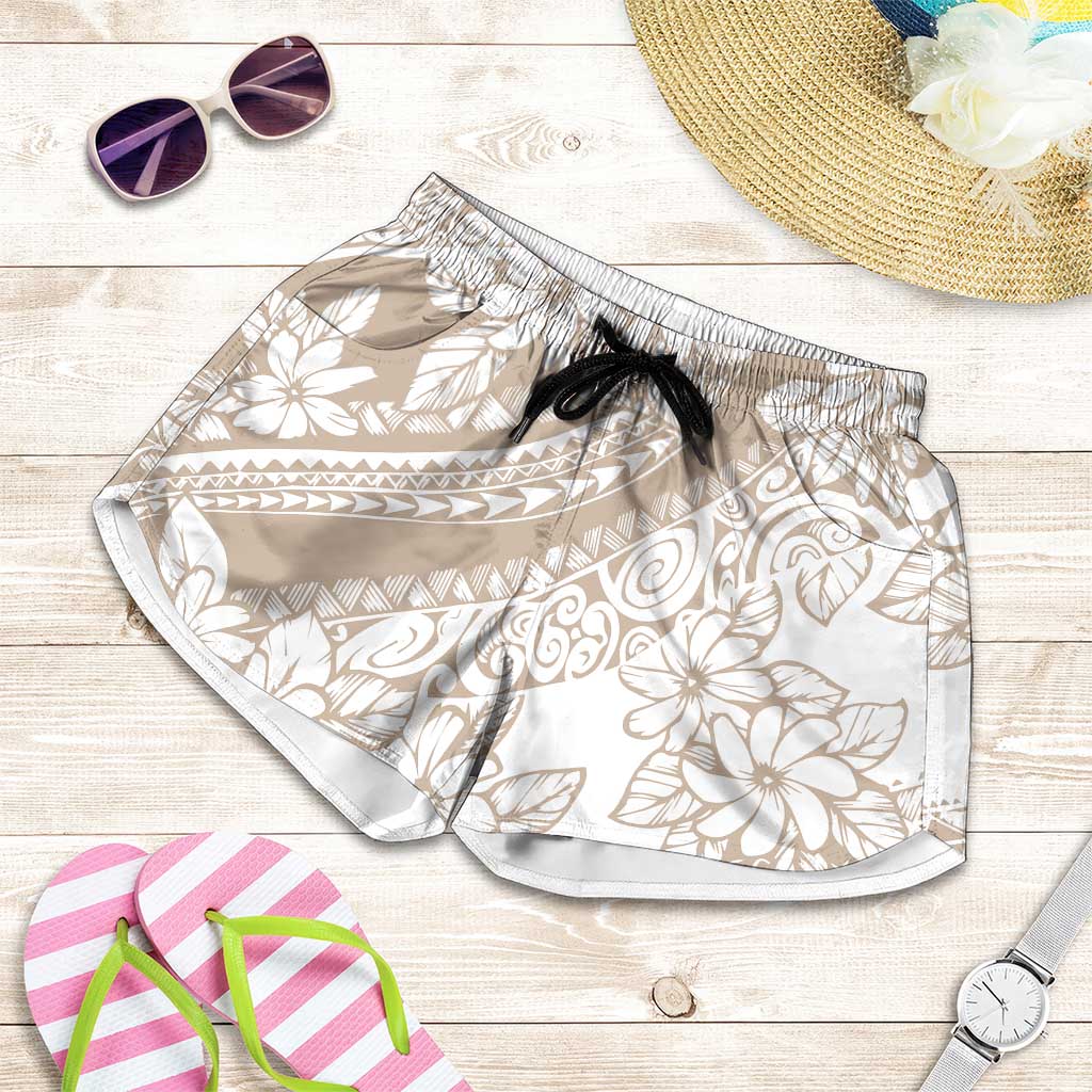 Polynesia Shorts for Women Polynesian Tropical Flowers Beige Pastel Vibes - Polynesian Pride