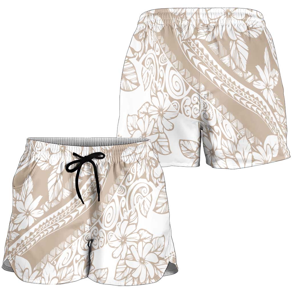 Polynesia Shorts for Women Polynesian Tropical Flowers Beige Pastel Vibes LT14 - Polynesian Pride