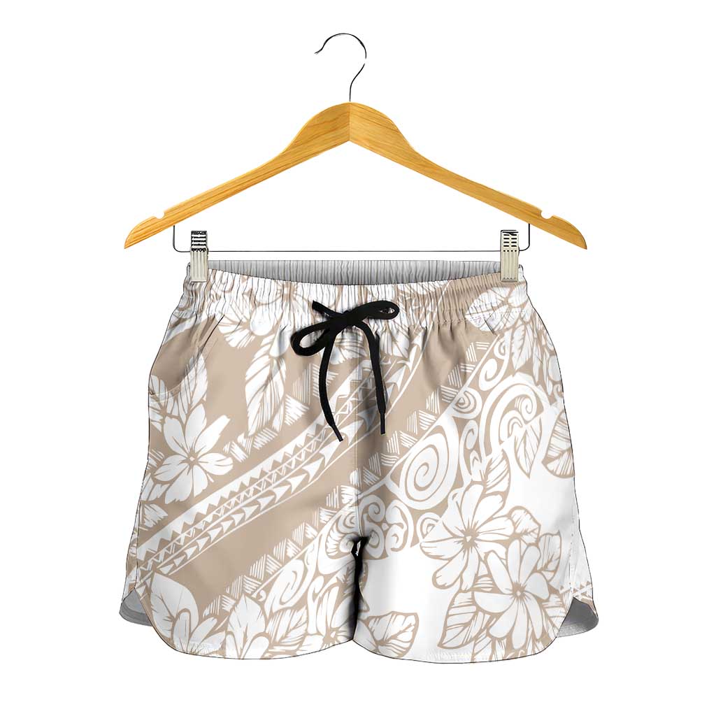 Polynesia Shorts for Women Polynesian Tropical Flowers Beige Pastel Vibes LT14 - Polynesian Pride