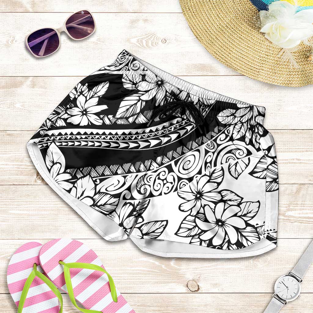Polynesia Shorts for Women Polynesian Tropical Flowers Black Pastel Vibes LT14 Black - Polynesian Pride