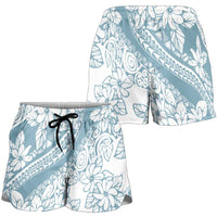 Polynesia Shorts for Women Polynesian Tropical Flowers Blue Pastel Vibes LT14 - Polynesian Pride