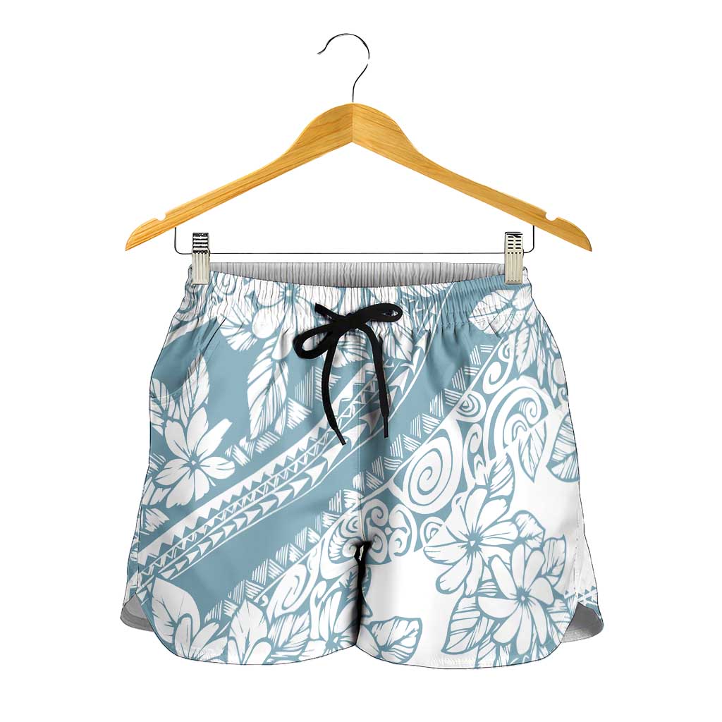 Polynesia Shorts for Women Polynesian Tropical Flowers Blue Pastel Vibes LT14 - Polynesian Pride