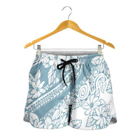 Polynesia Shorts for Women Polynesian Tropical Flowers Blue Pastel Vibes LT14 - Polynesian Pride