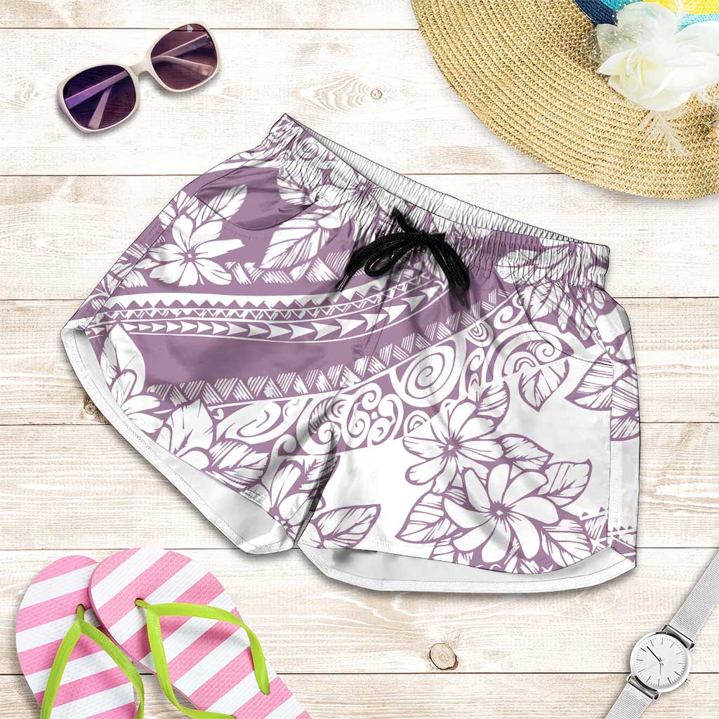 Polynesia Shorts for Women Polynesian Tropical Flowers Purple Pastel Vibes - Polynesian Pride
