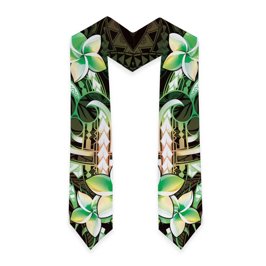 Polynesian Art Tattoo Graduation Stole Plumeria Flowers Green Gradient LT05 - Polynesian Pride