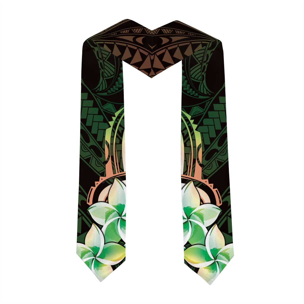 Polynesian Art Tattoo Graduation Stole Plumeria Flowers Green Gradient LT05 - Polynesian Pride