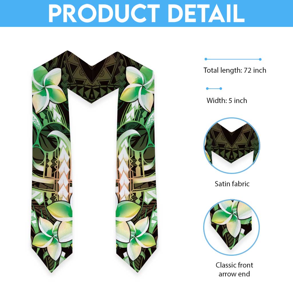 Polynesian Art Tattoo Graduation Stole Plumeria Flowers Green Gradient LT05 - Polynesian Pride