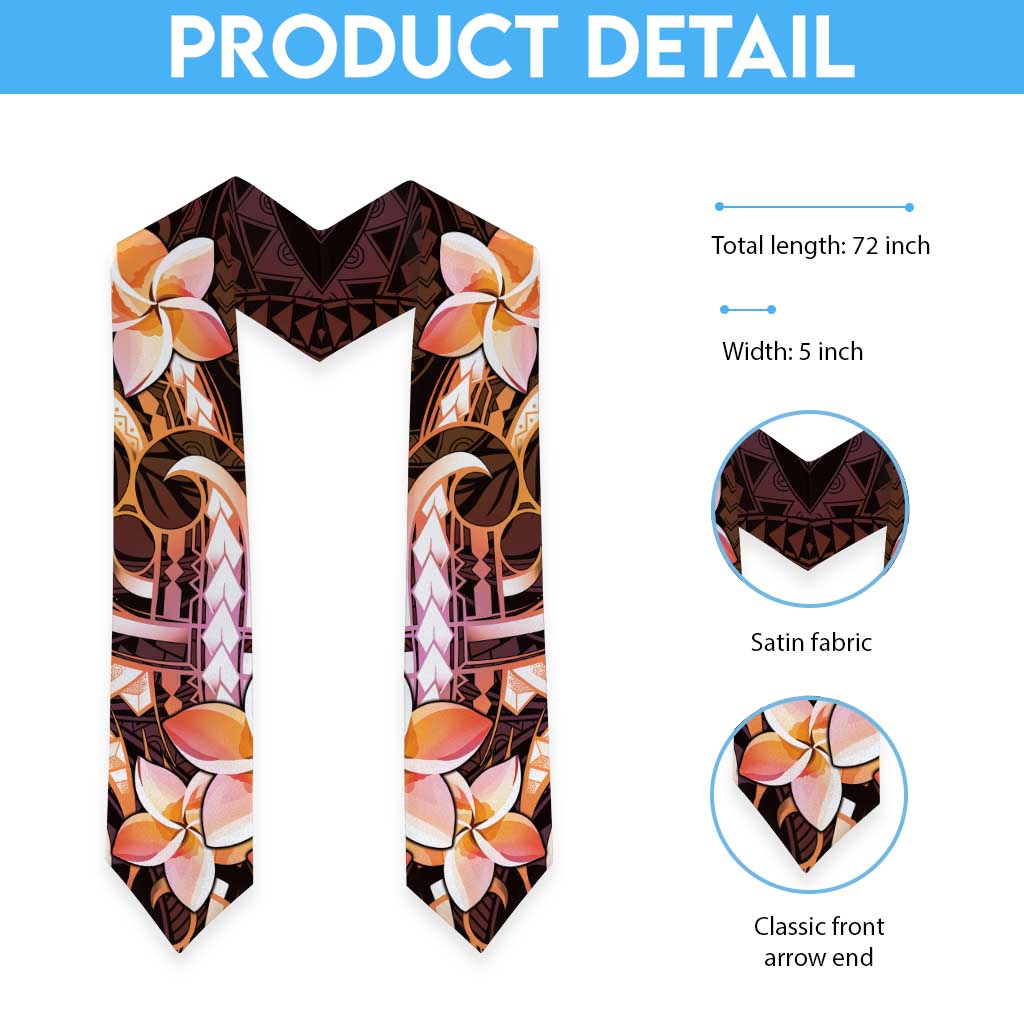 Polynesian Art Tattoo Graduation Stole Plumeria Flowers Peach Gradient LT05 - Polynesian Pride