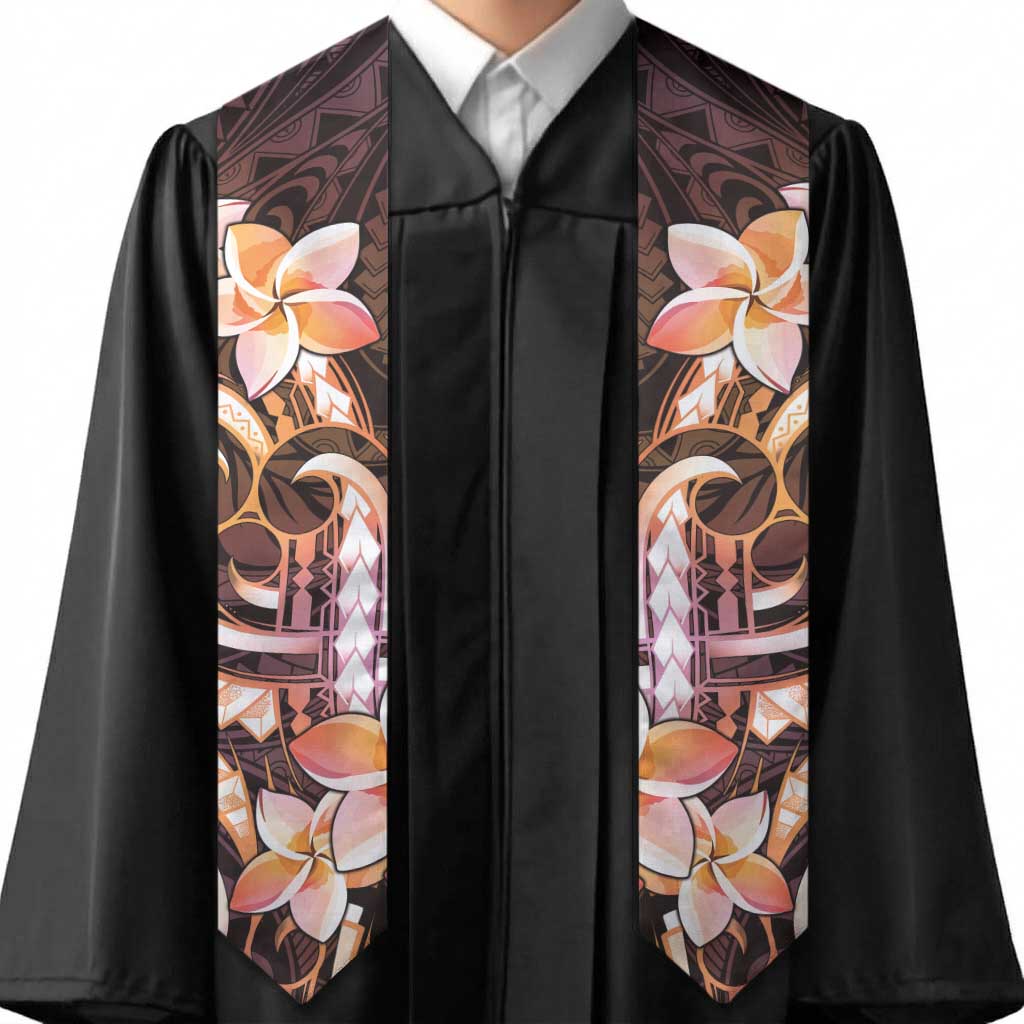 Polynesian Art Tattoo Graduation Stole Plumeria Flowers Peach Gradient LT05 - Polynesian Pride
