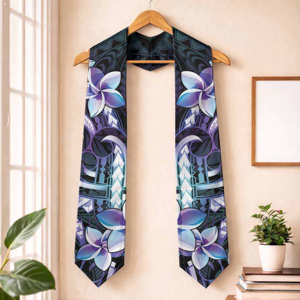 Polynesian Art Tattoo Graduation Stole Plumeria Flowers Turquoise Gradient LT05 One Size Turquoise - Polynesian Pride