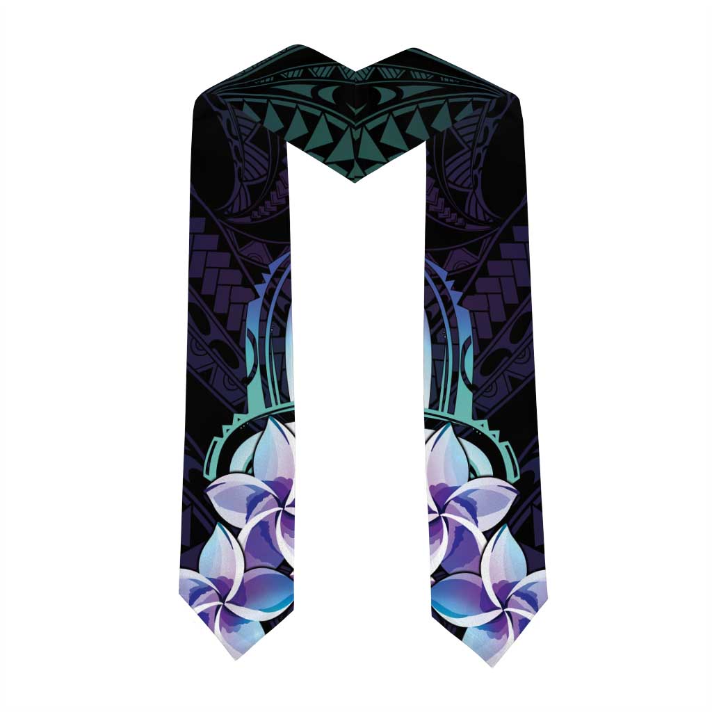 Polynesian Art Tattoo Graduation Stole Plumeria Flowers Turquoise Gradient LT05 - Polynesian Pride