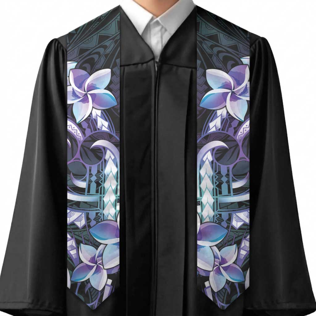 Polynesian Art Tattoo Graduation Stole Plumeria Flowers Turquoise Gradient LT05 - Polynesian Pride