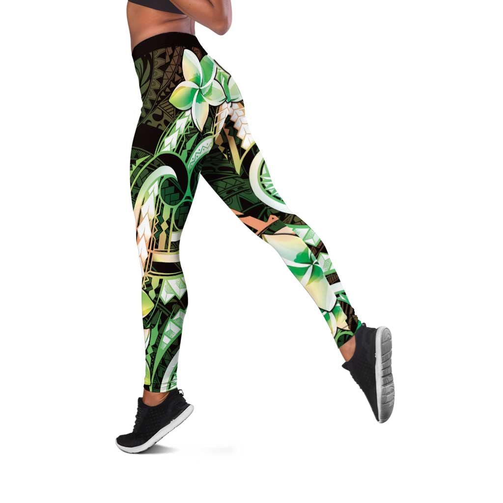 Polynesian Art Tattoo Leggings Plumeria Flowers Green Gradient LT05 Green - Polynesian Pride