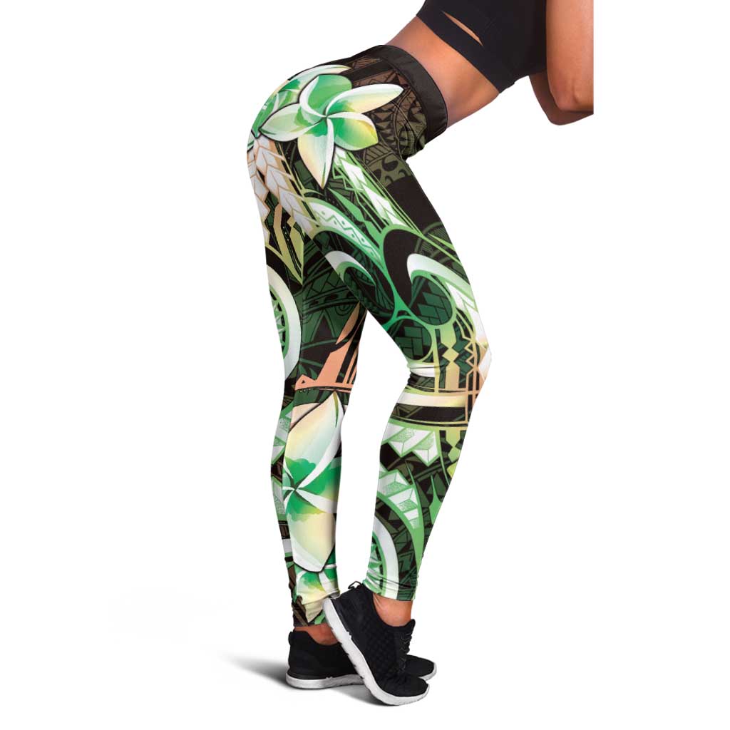 Polynesian Art Tattoo Leggings Plumeria Flowers Green Gradient LT05 - Polynesian Pride