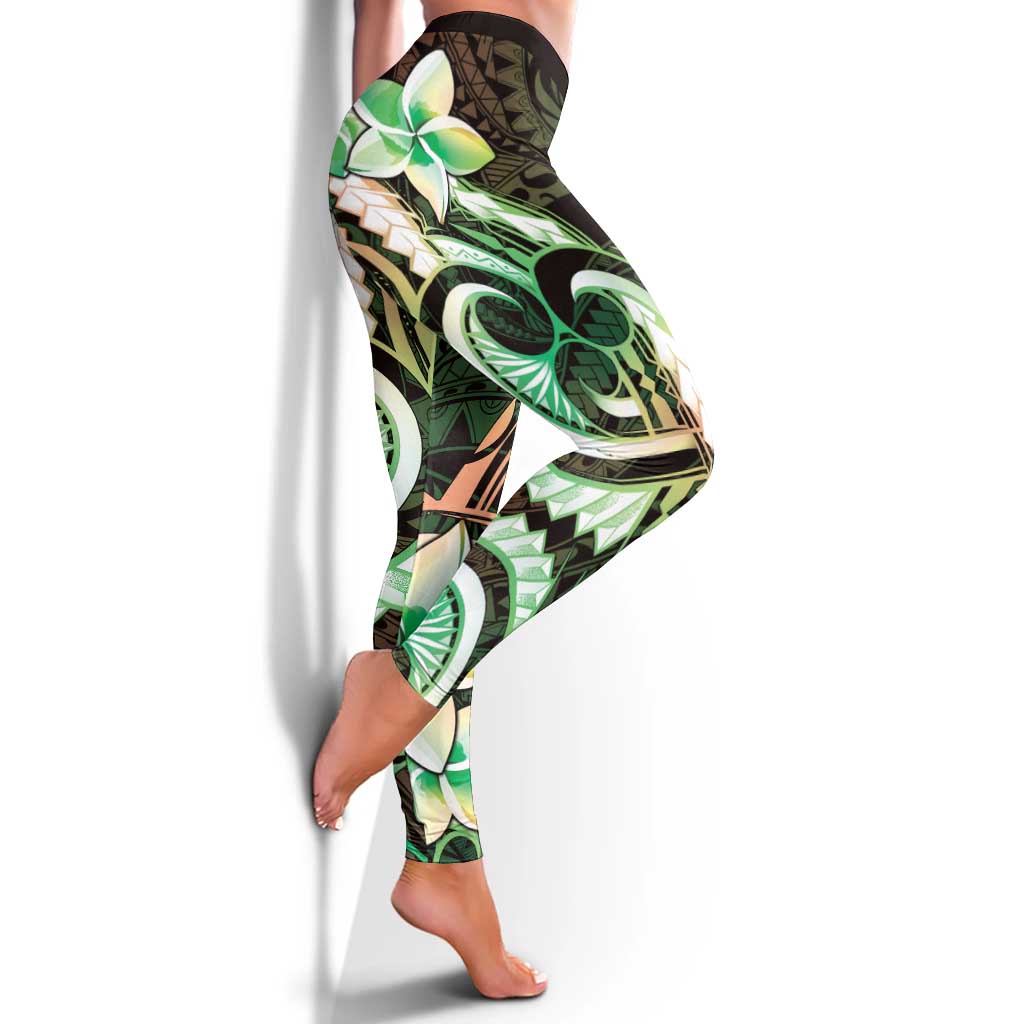 Polynesian Art Tattoo Leggings Plumeria Flowers Green Gradient LT05 - Polynesian Pride