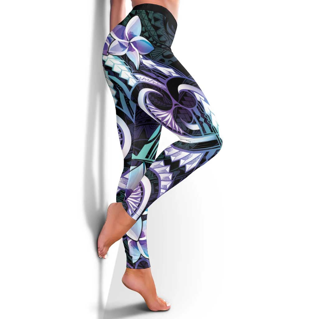 Polynesian Art Tattoo Leggings Plumeria Flowers Turquoise Gradient LT05 - Polynesian Pride