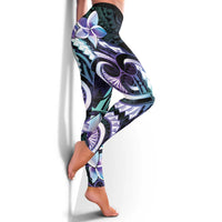 Polynesian Art Tattoo Leggings Plumeria Flowers Turquoise Gradient LT05 - Polynesian Pride