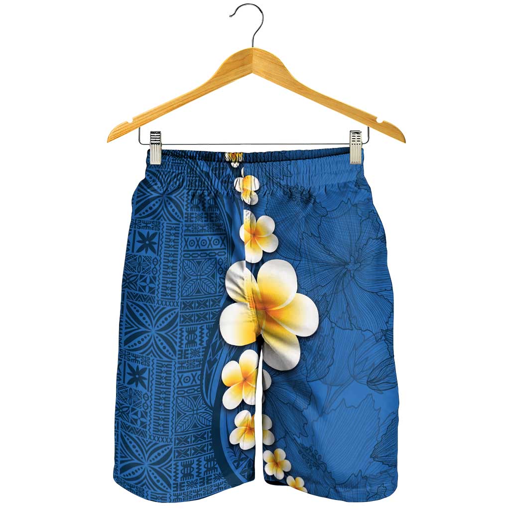 Polynesian Hibiscus and Plumeria Tapa Pattern Shorts for Men Blue Color LT03 - Polynesian Pride