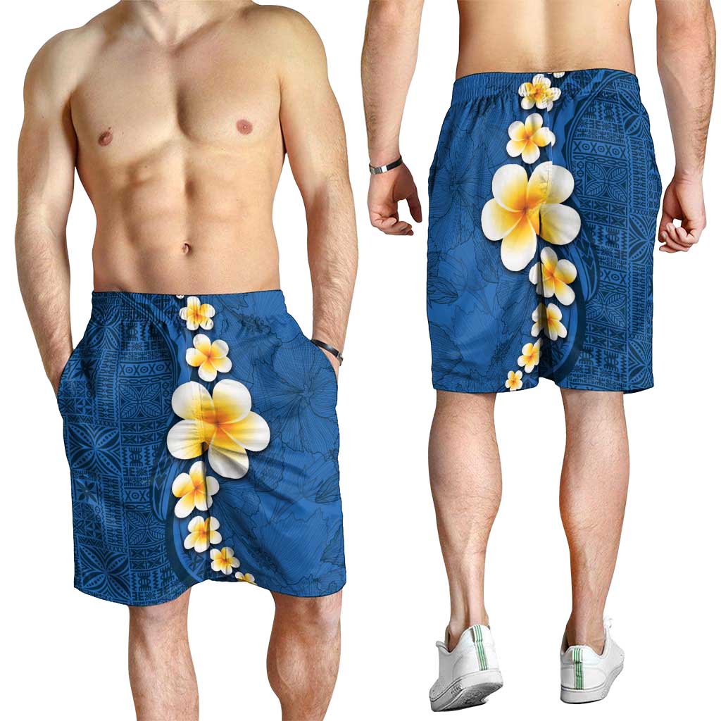 Polynesian Hibiscus and Plumeria Tapa Pattern Shorts for Men Blue Color LT03 - Polynesian Pride