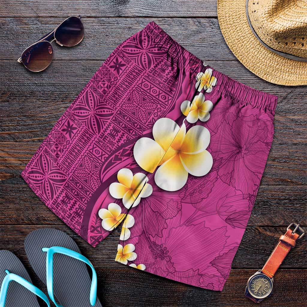Polynesian Hibiscus and Plumeria Tapa Pattern Shorts for Men Pink Color LT03 Pink - Polynesian Pride