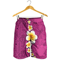 Polynesian Hibiscus and Plumeria Tapa Pattern Shorts for Men Pink Color LT03 - Polynesian Pride