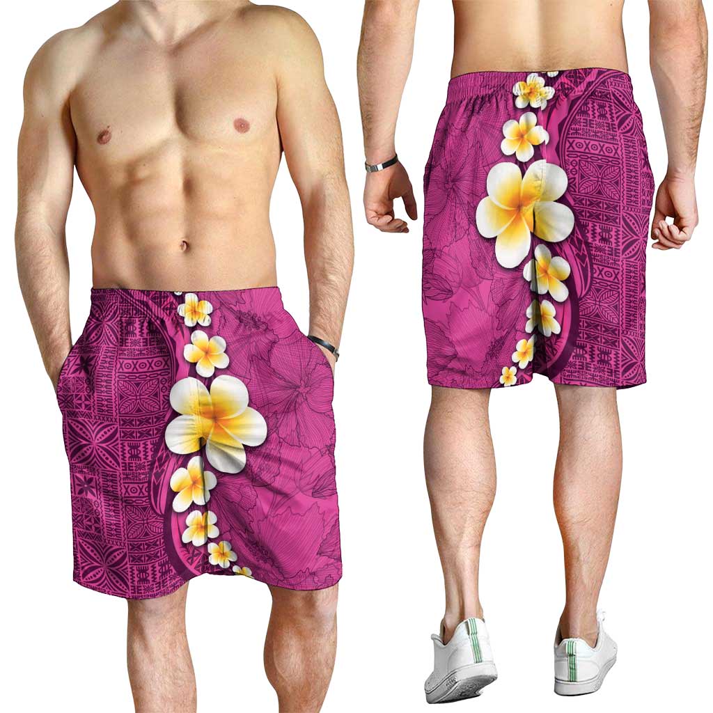 Polynesian Hibiscus and Plumeria Tapa Pattern Shorts for Men Pink Color LT03 - Polynesian Pride