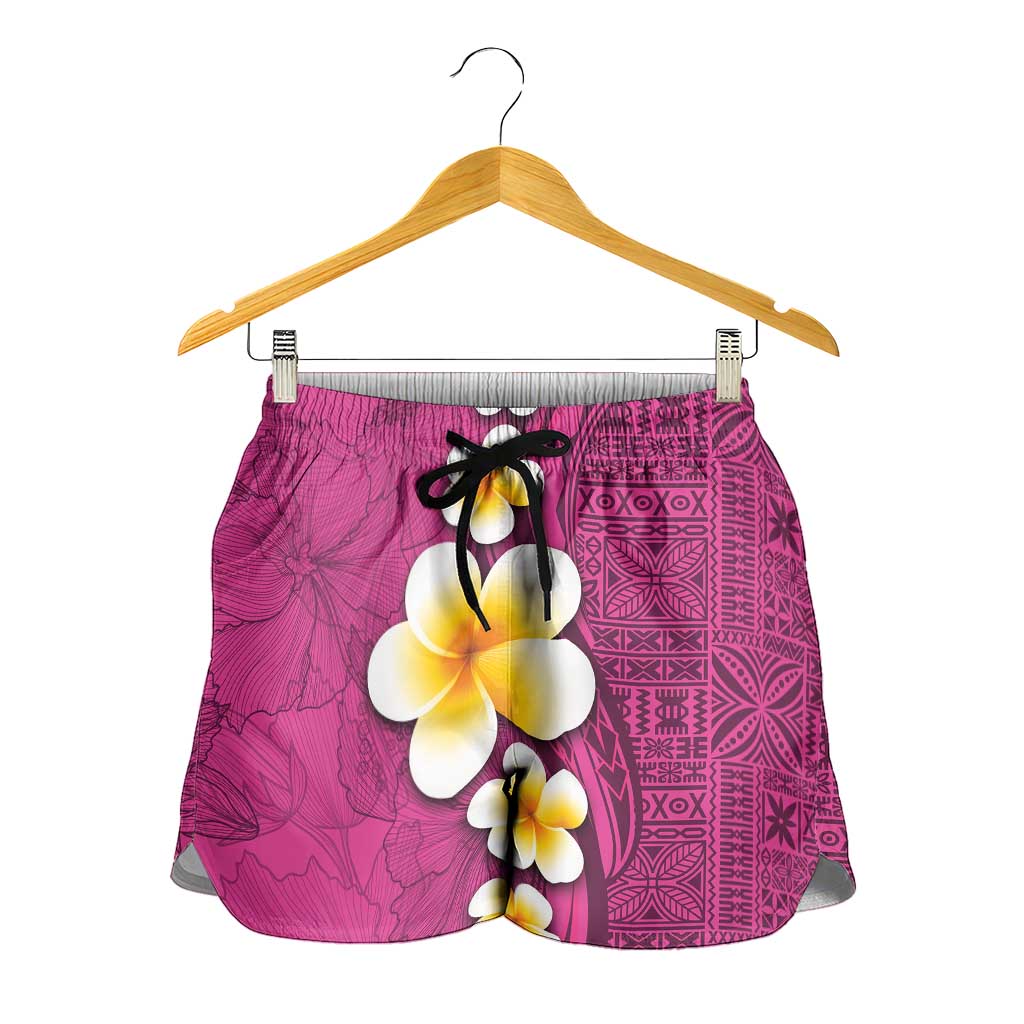 Polynesian Hibiscus and Plumeria Tapa Pattern Shorts for Women Pink Color LT03 - Polynesian Pride