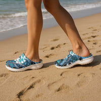 Polynesian Hibiscus Tropical Blue Floral Clogs Shoes Tribal Pattern - Polynesian Pride