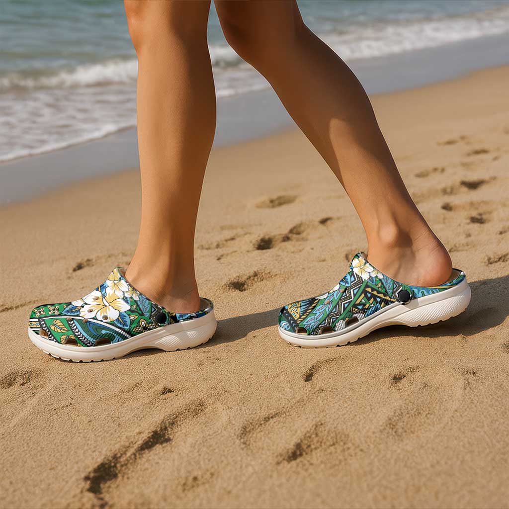 Polynesian Hibiscus Tropical Green Floral Clogs Shoes Tribal Pattern - Polynesian Pride