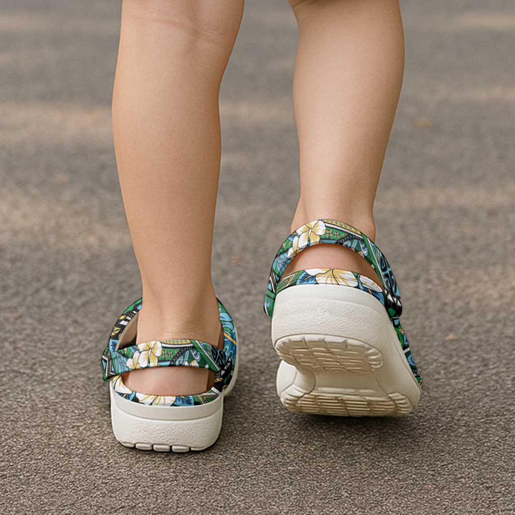Polynesian Hibiscus Tropical Green Floral Clogs Shoes Tribal Pattern - Polynesian Pride