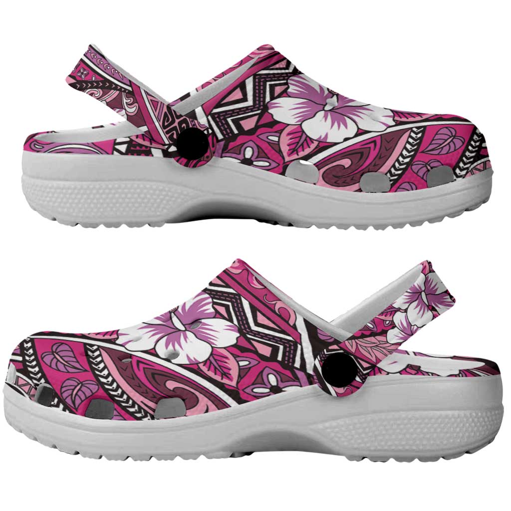 Polynesian Hibiscus Tropical Pink Floral Clogs Shoes Tribal Pattern - Polynesian Pride