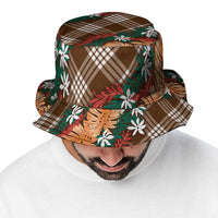 Polynesian Monstera Tiare Floral Bucket Hat Chocolate Brown Tropical Plaid - Polynesian Pride