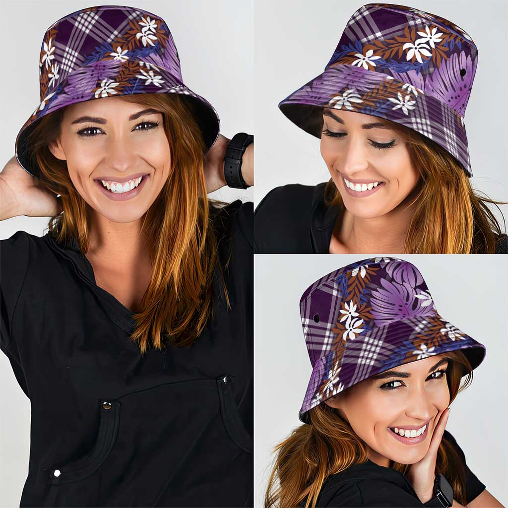 Polynesian Monstera Tiare Floral Bucket Hat Lavender Tropical Plaid - Polynesian Pride