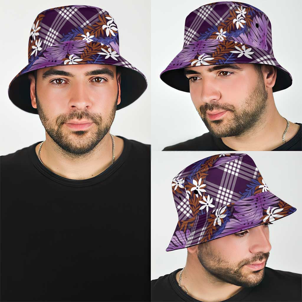 Polynesian Monstera Tiare Floral Bucket Hat Lavender Tropical Plaid - Polynesian Pride