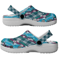 Polynesian Monstera Tiare Floral Clogs Shoes Dark Teal Tropical Plaid - Polynesian Pride
