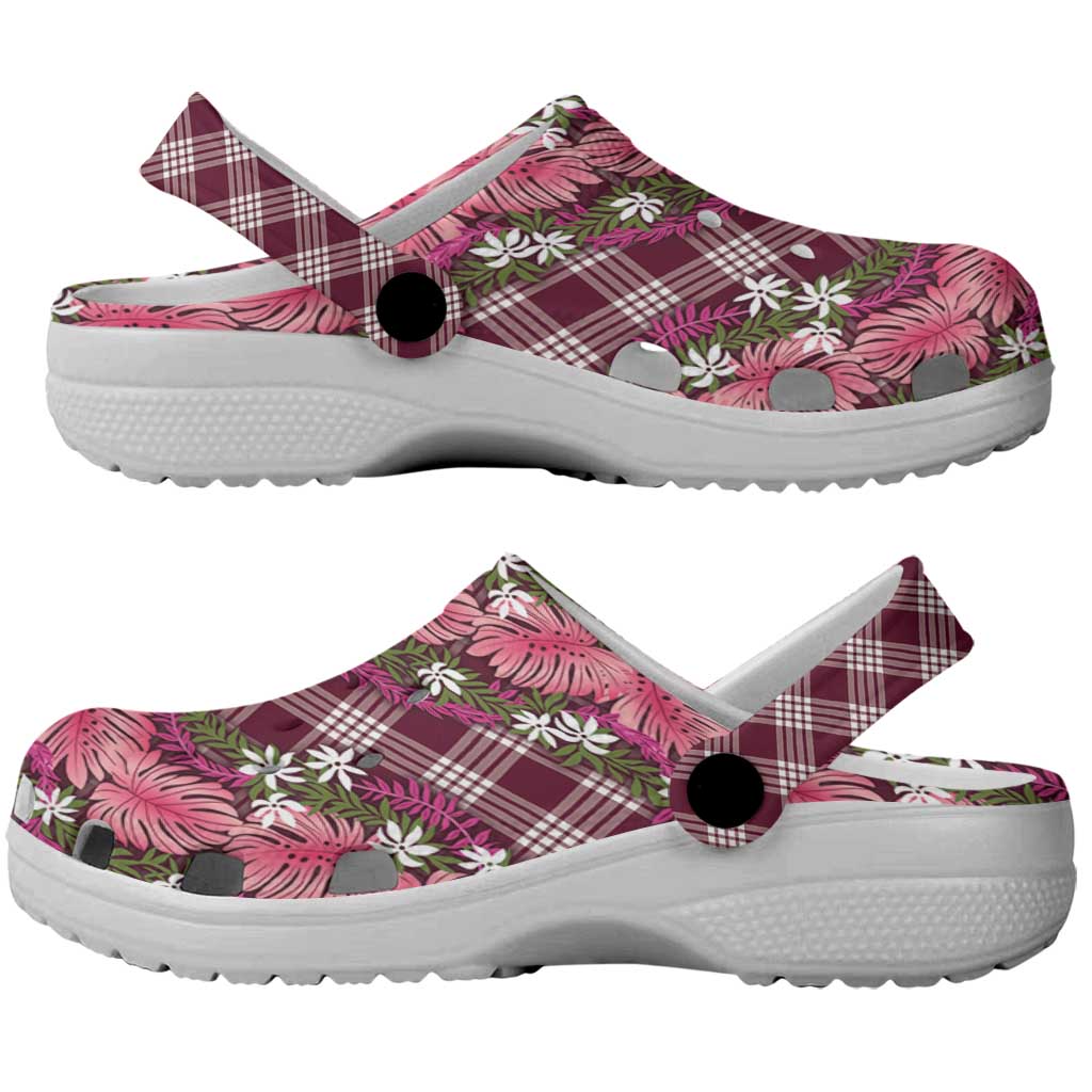 Polynesian Monstera Tiare Floral Clogs Shoes Fuchsia Tropical Plaid - Polynesian Pride