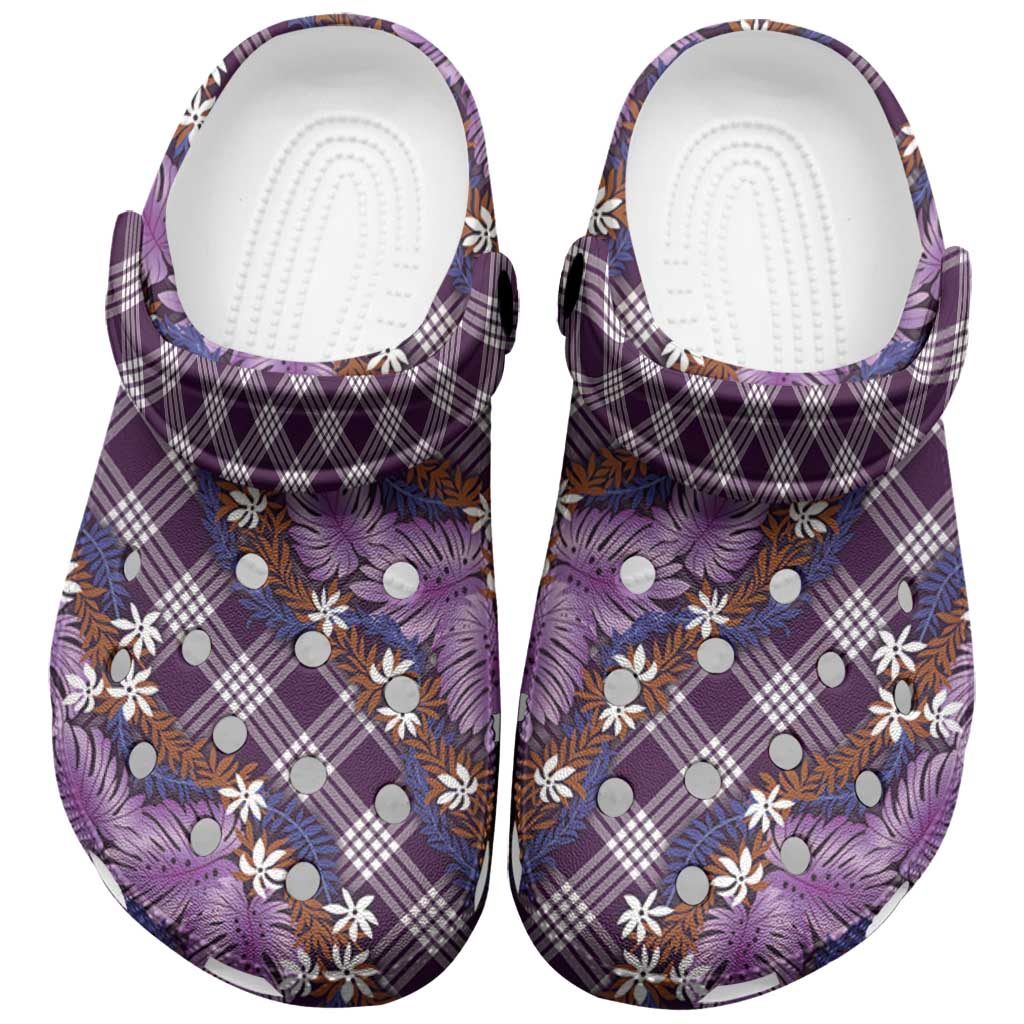 Polynesian Monstera Tiare Floral Clogs Shoes Lavender Tropical Plaid - Polynesian Pride