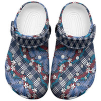 Polynesian Monstera Tiare Floral Clogs Shoes Royal Blue Tropical Plaid - Polynesian Pride