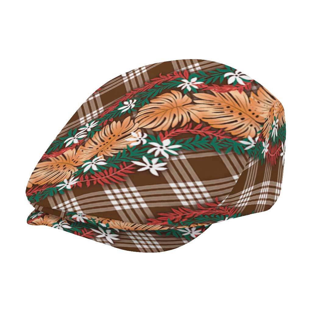 Polynesian Monstera Tiare Floral Jeff Hat Chocolate Brown Tropical Plaid - Polynesian Pride