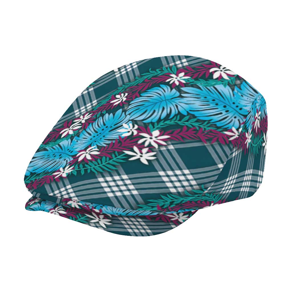 Polynesian Monstera Tiare Floral Jeff Hat Dark Teal Tropical Plaid - Polynesian Pride