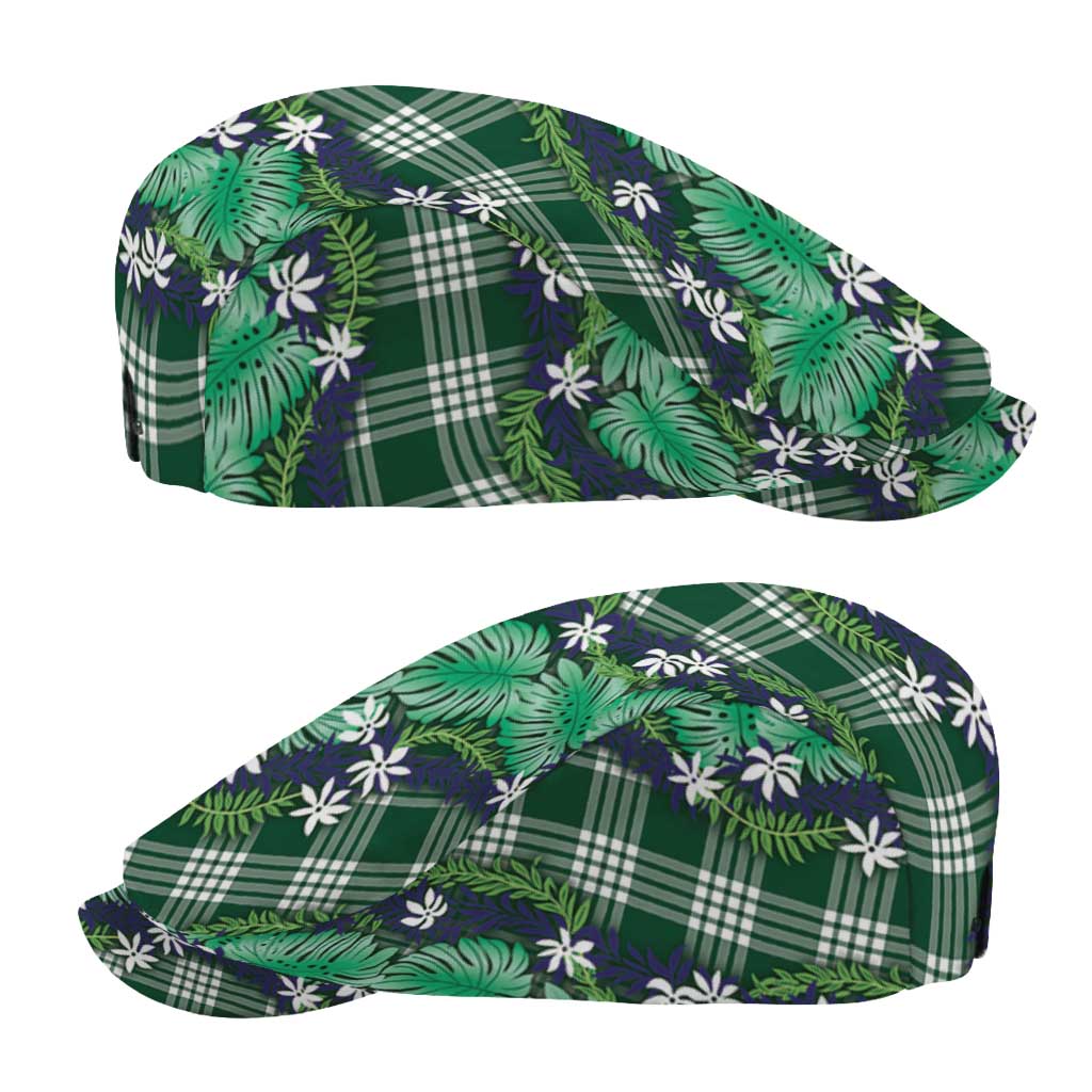 Polynesian Monstera Tiare Floral Jeff Hat Forest Green Tropical Plaid - Polynesian Pride