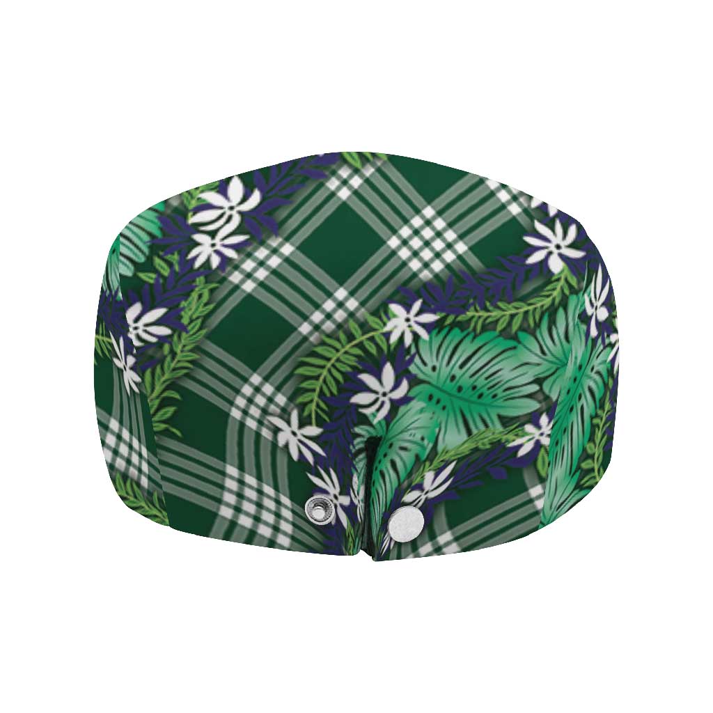 Polynesian Monstera Tiare Floral Jeff Hat Forest Green Tropical Plaid - Polynesian Pride