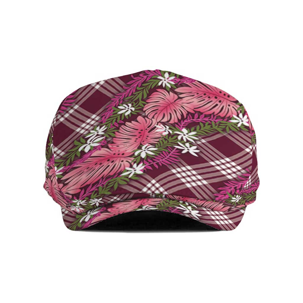Polynesian Monstera Tiare Floral Jeff Hat Fuchsia Tropical Plaid - Polynesian Pride