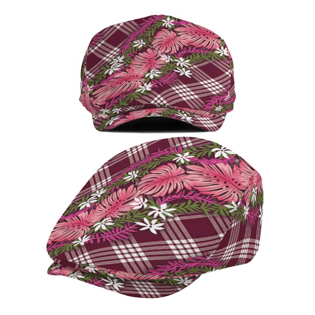 Polynesian Monstera Tiare Floral Jeff Hat Fuchsia Tropical Plaid - Polynesian Pride